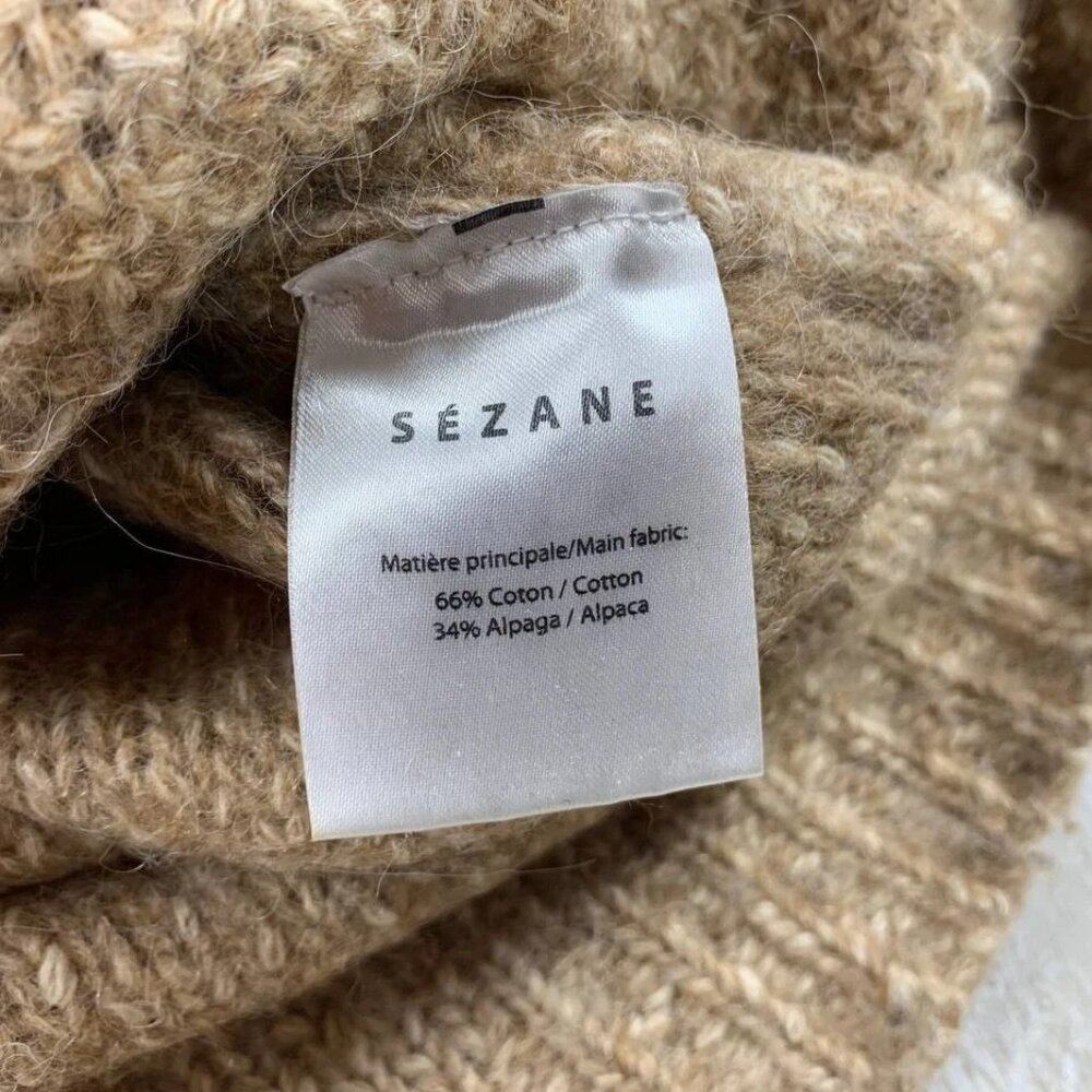 Sezane Cable Knit Crewneck Sweater in Camel Brown - Picture 5 of 5